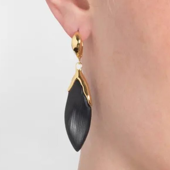 NWT - Alexis Bittar Luminous Lucite Petal Leverback Earrings - Black